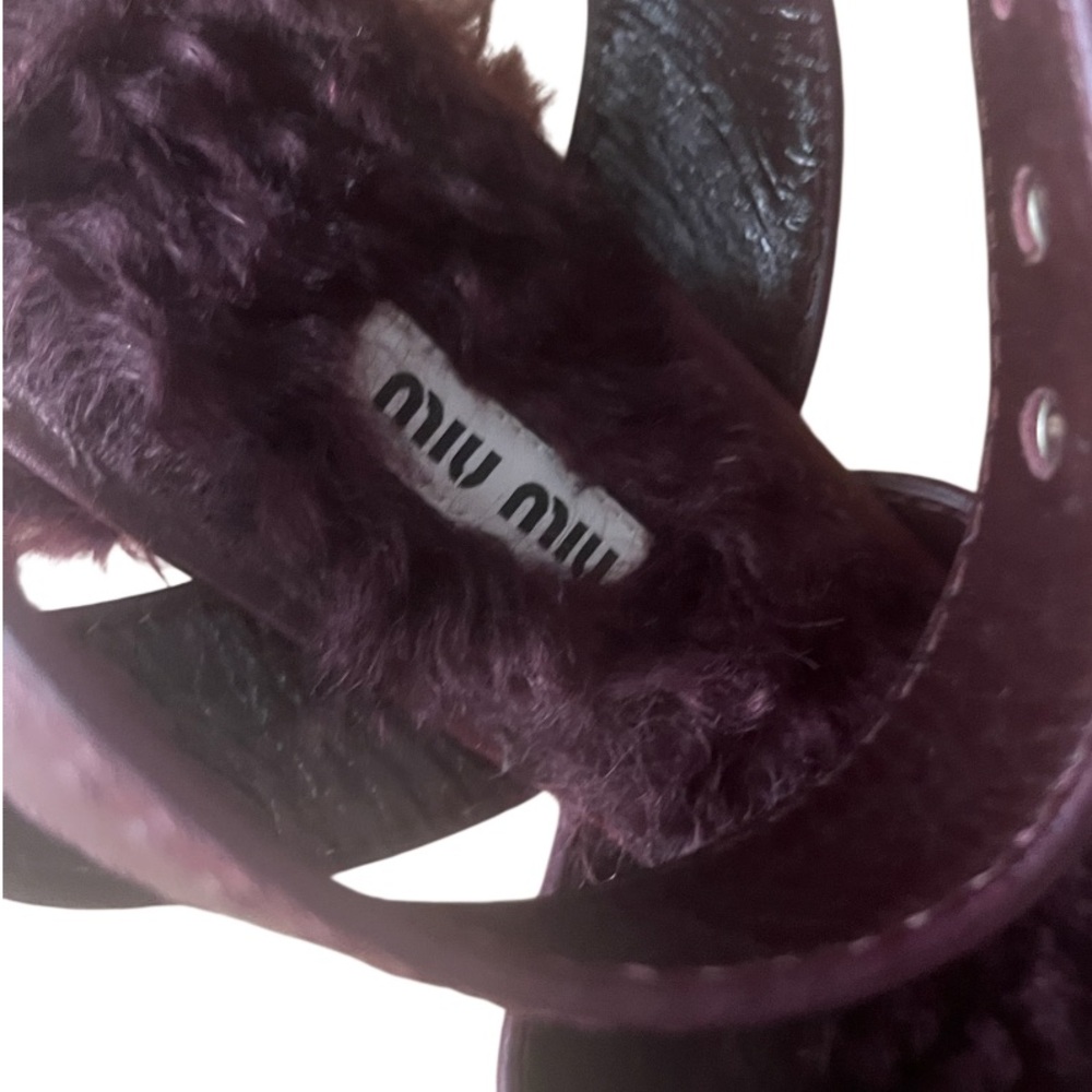 MIU MIU EMBELLISHED FAUX FUR BURGUNDY HEELS SIZE IT 40, US 10 - Picture 5 of 7